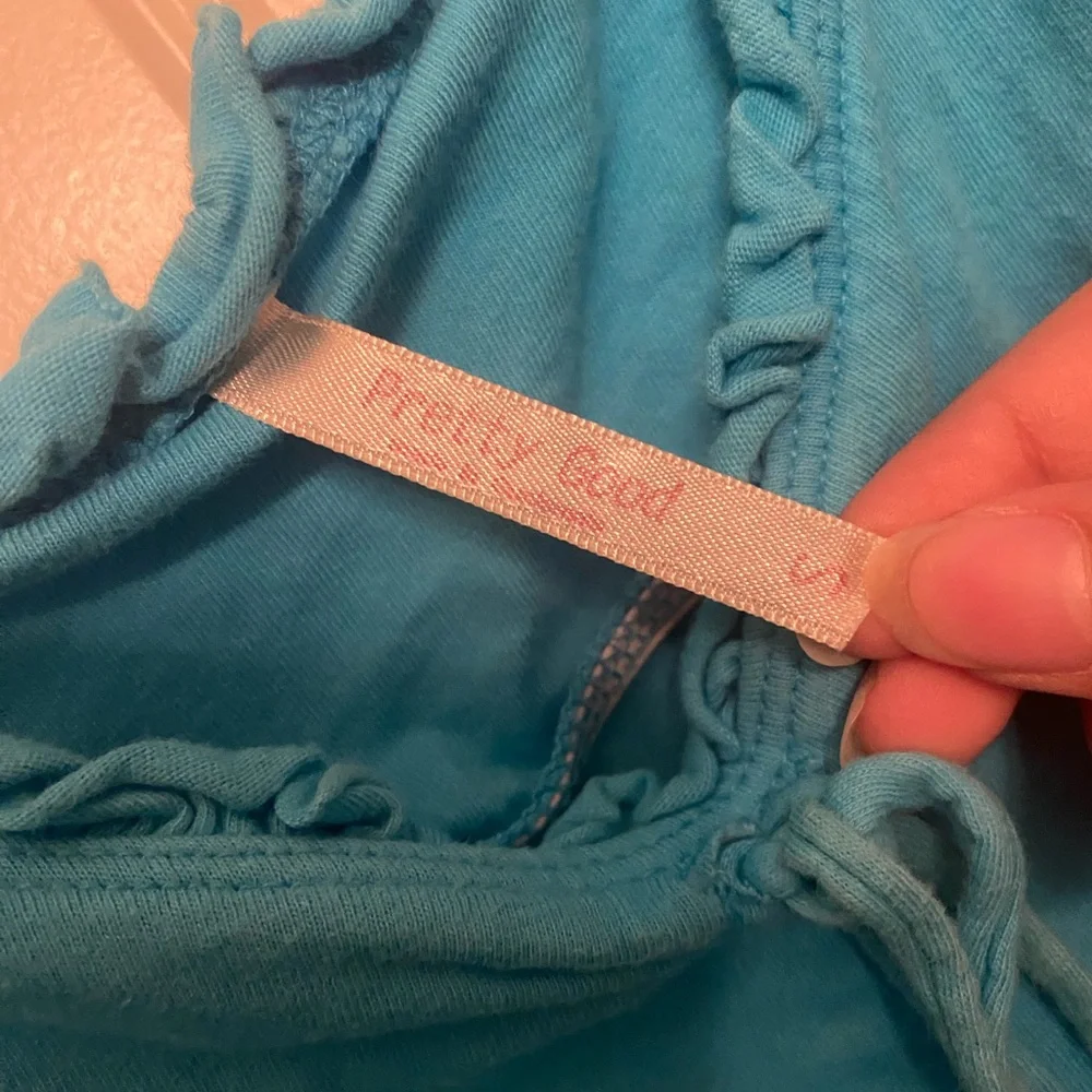 Pretty Good Turquoise Tank Top with Ruffle Trim - Picture 3 of 4